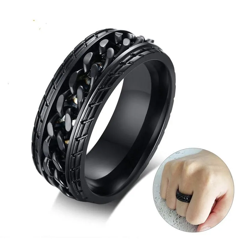 🌟 Men's Cool Black Chain Ring. Stainless Steel & Rotatable Links..