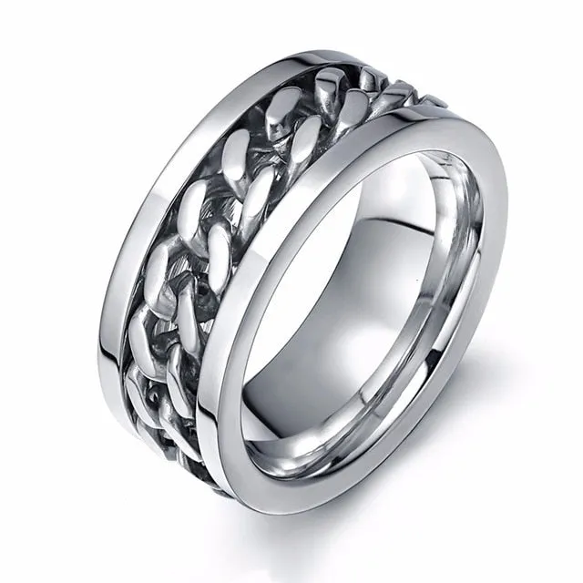 🌟 Men's Cool Black Chain Ring. Stainless Steel & Rotatable Links..