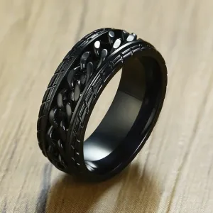 🌟 Men's Cool Black Chain Ring. Stainless Steel & Rotatable Links..