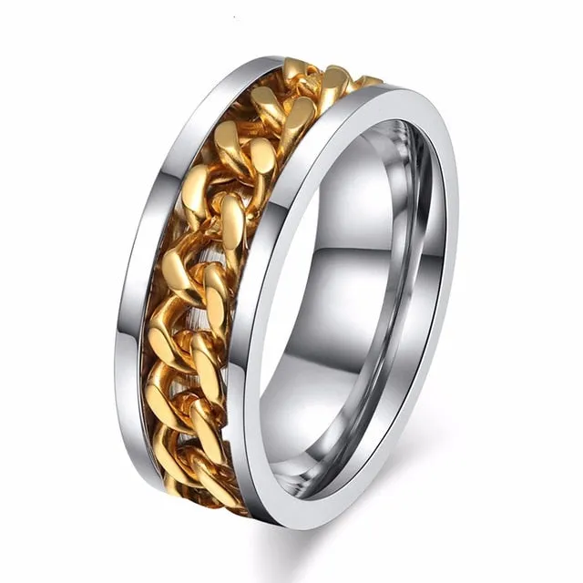 🌟 Men's Cool Black Chain Ring. Stainless Steel & Rotatable Links..