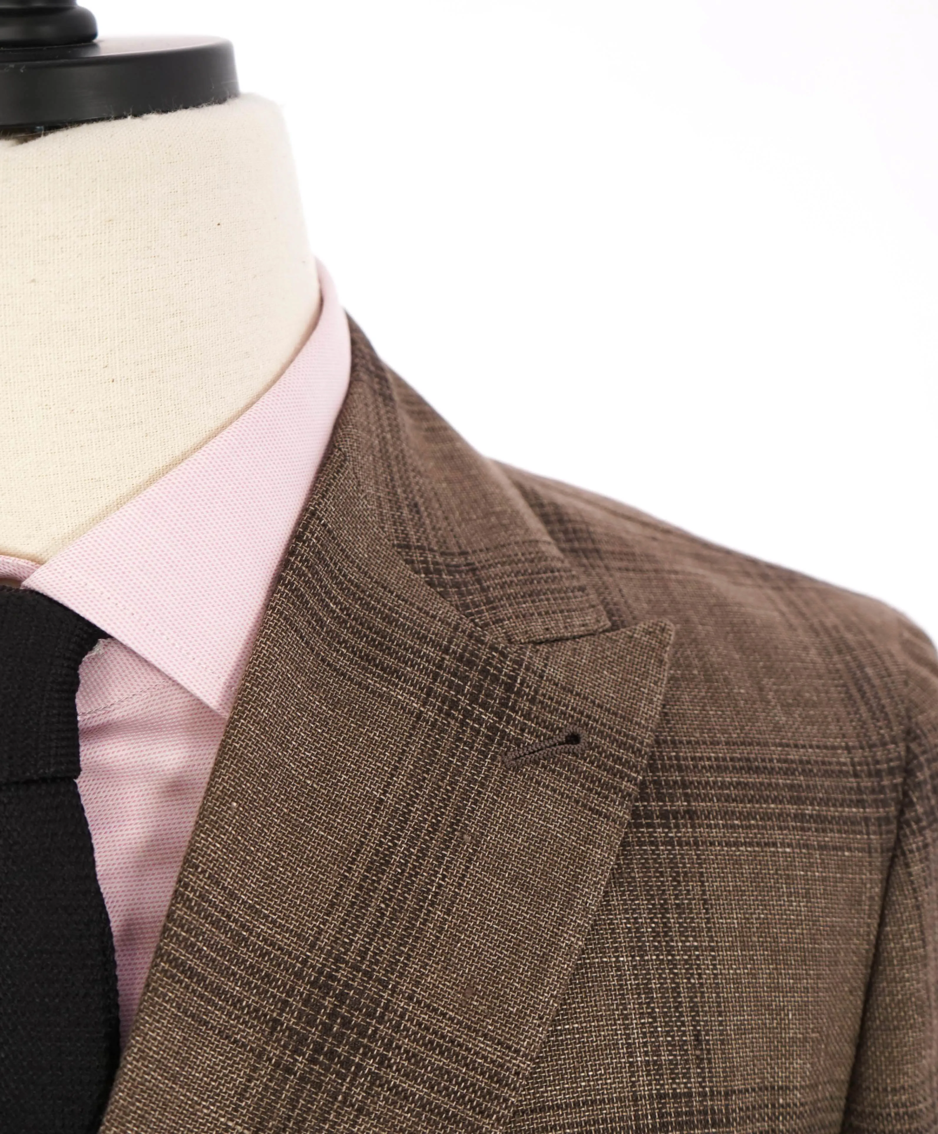 $1,295 ELEVENTY -Brown Check Double Breasted LINEN/COTTON Blazer- 40 (50 EU)