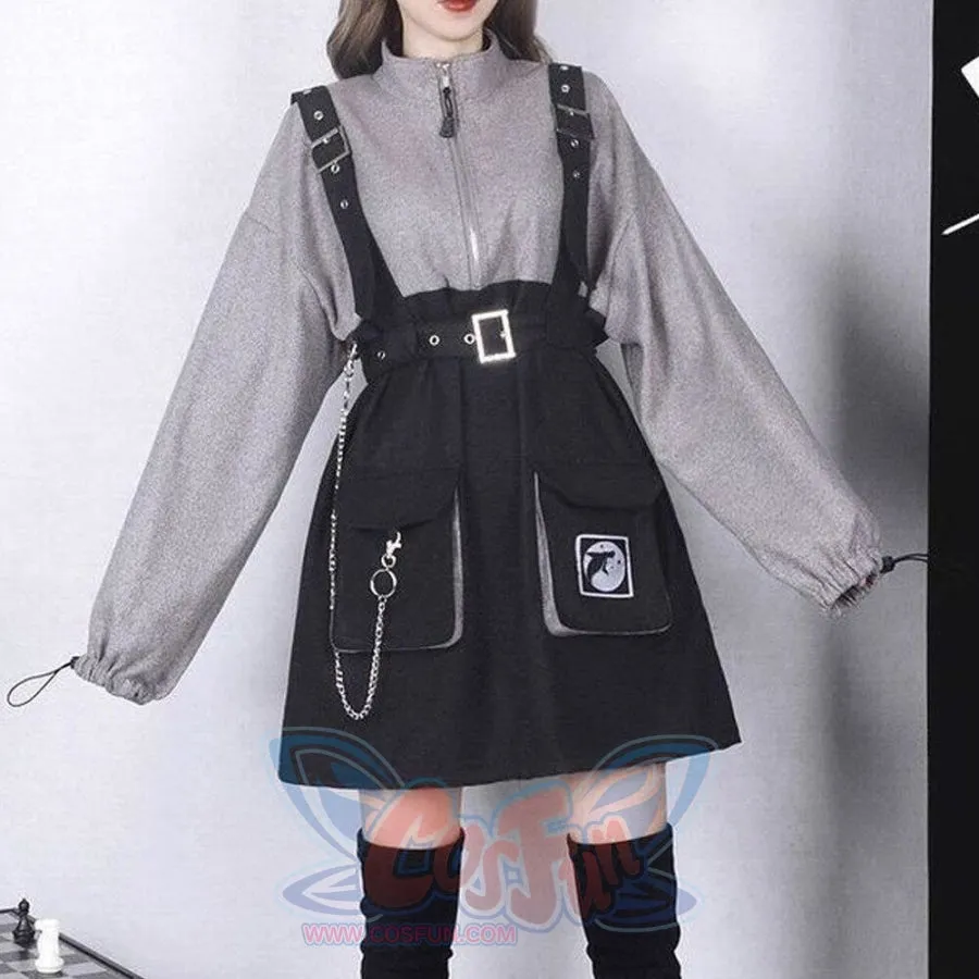 2021 Retro Vintage Women Gothic Girls Punk Mini Dress High Waist  Suspender Skirt J30088