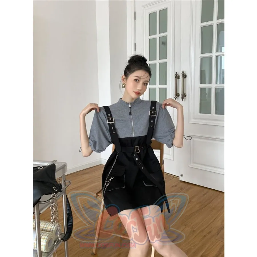 2021 Retro Vintage Women Gothic Girls Punk Mini Dress High Waist  Suspender Skirt J30088