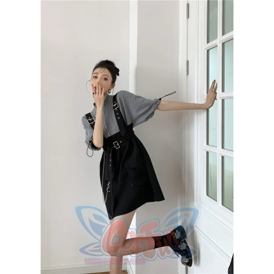 2021 Retro Vintage Women Gothic Girls Punk Mini Dress High Waist  Suspender Skirt J30088