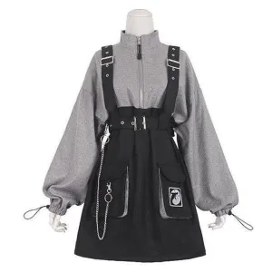 2021 Retro Vintage Women Gothic Girls Punk Mini Dress High Waist  Suspender Skirt J30088