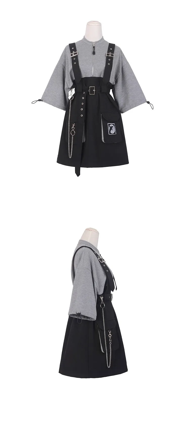 2021 Retro Vintage Women Gothic Girls Punk Mini Dress High Waist  Suspender Skirt J30088
