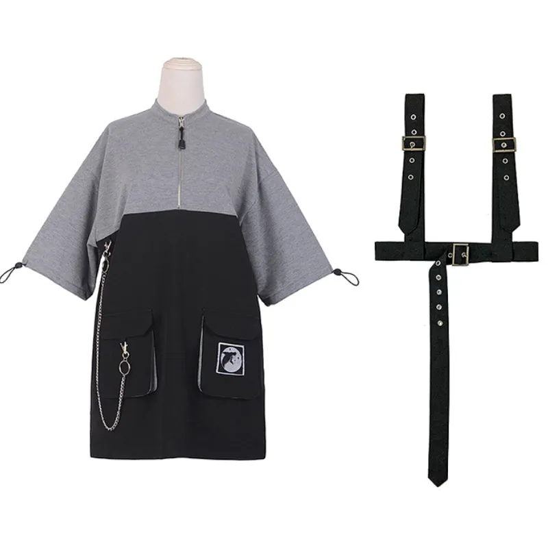 2021 Retro Vintage Women Gothic Girls Punk Mini Dress High Waist  Suspender Skirt J30088