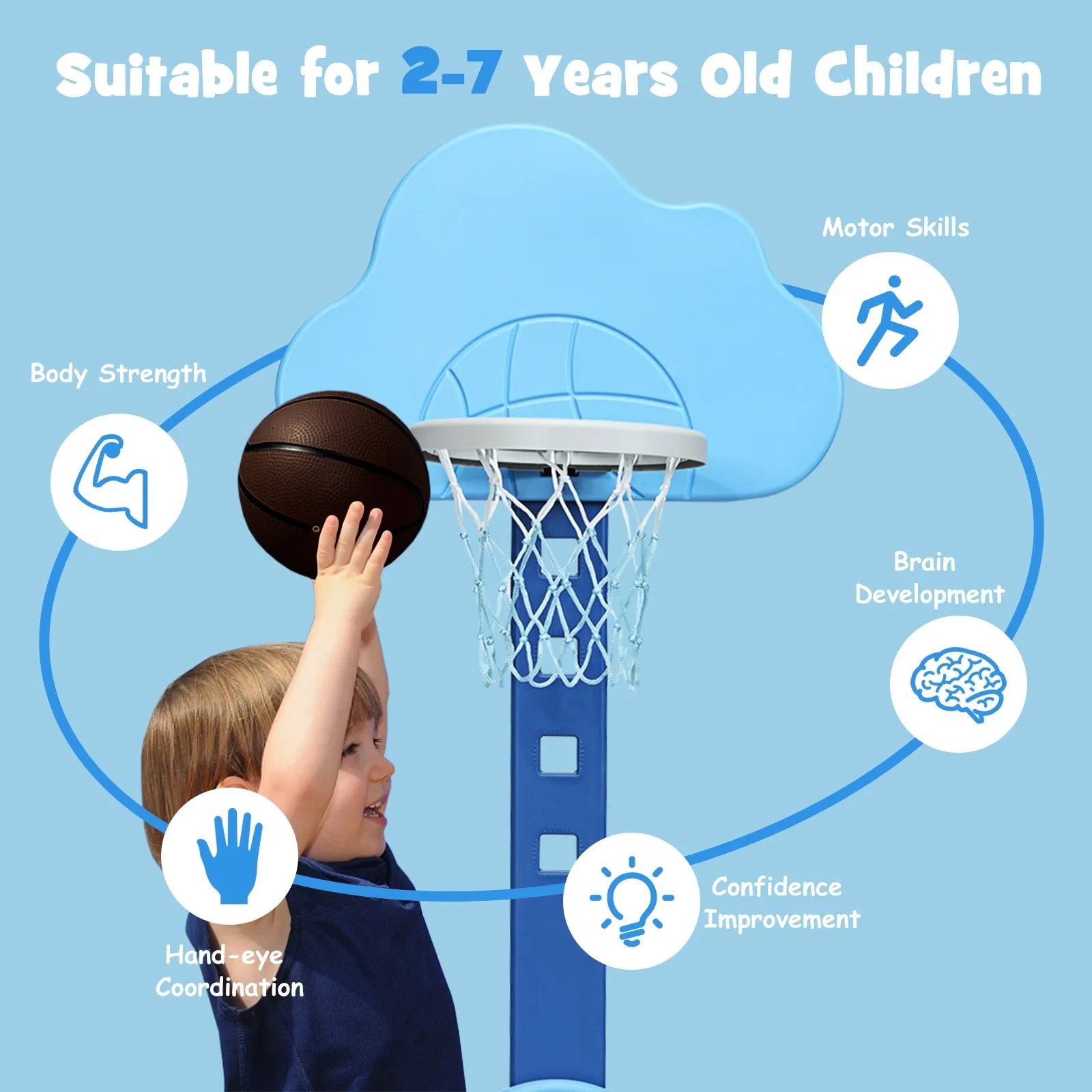 3 in 1 Kids Basketball Hoop Set with Balls-Blue