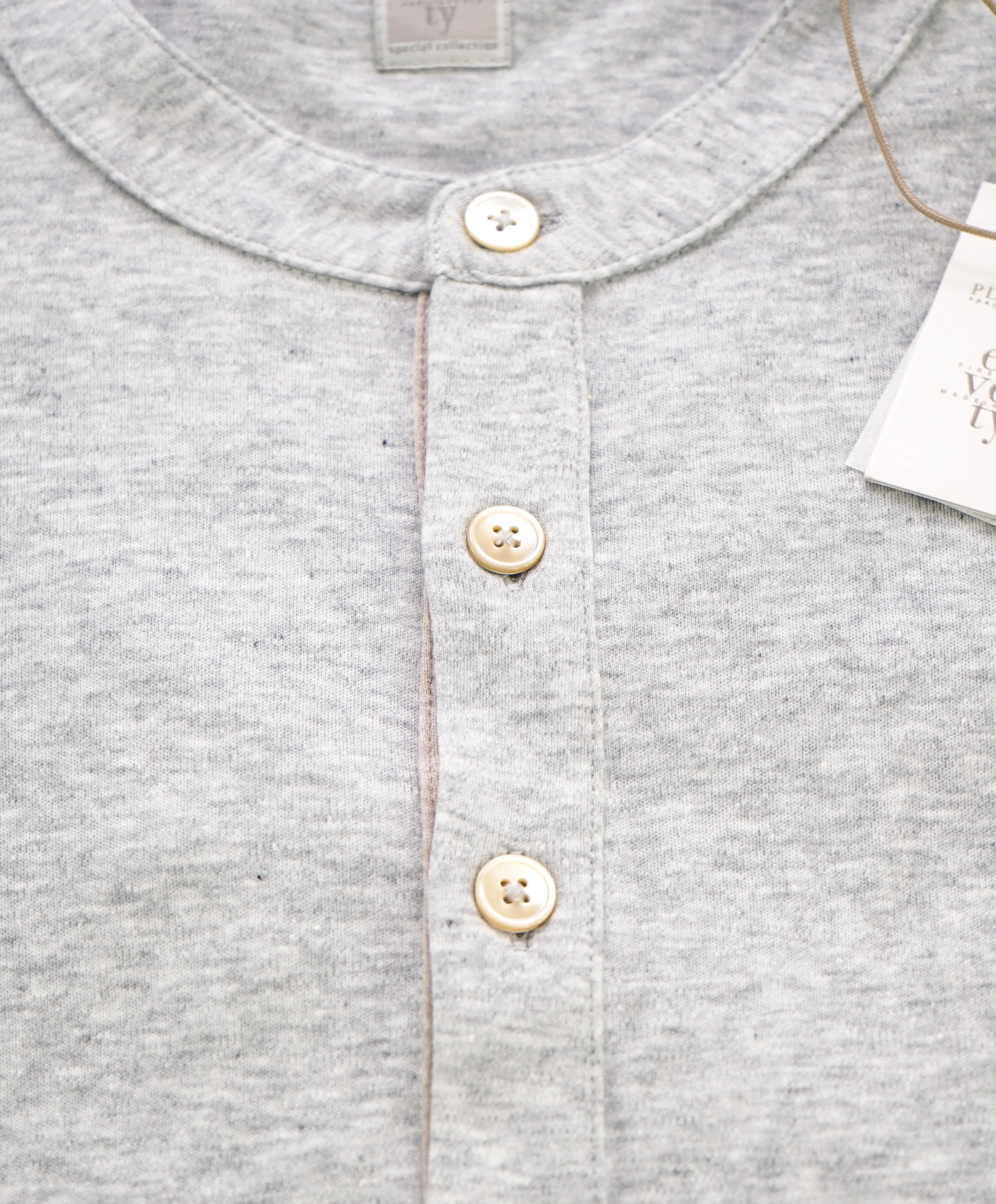 $395 ELEVENTY - Logo COTTON/LINEN Henley T-Shirt Gray - XXL
