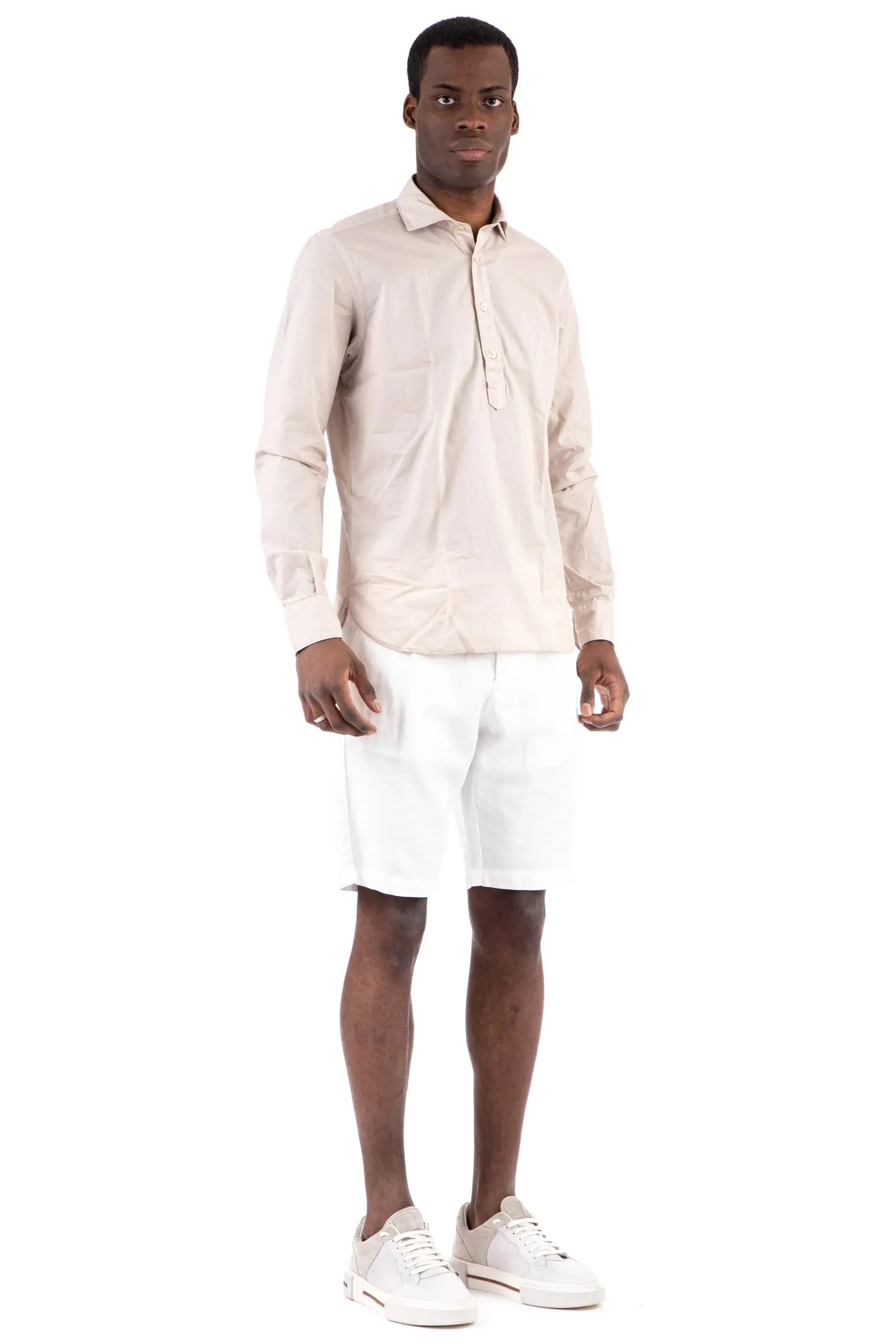 $395 ELEVENTY -Neutral *POPOVER* Wide Spread Button Dress Shirt - S (39)