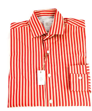 $395 ELEVENTY - Red/Neutral *Spread Collar* Stripe Dress Shirt - M