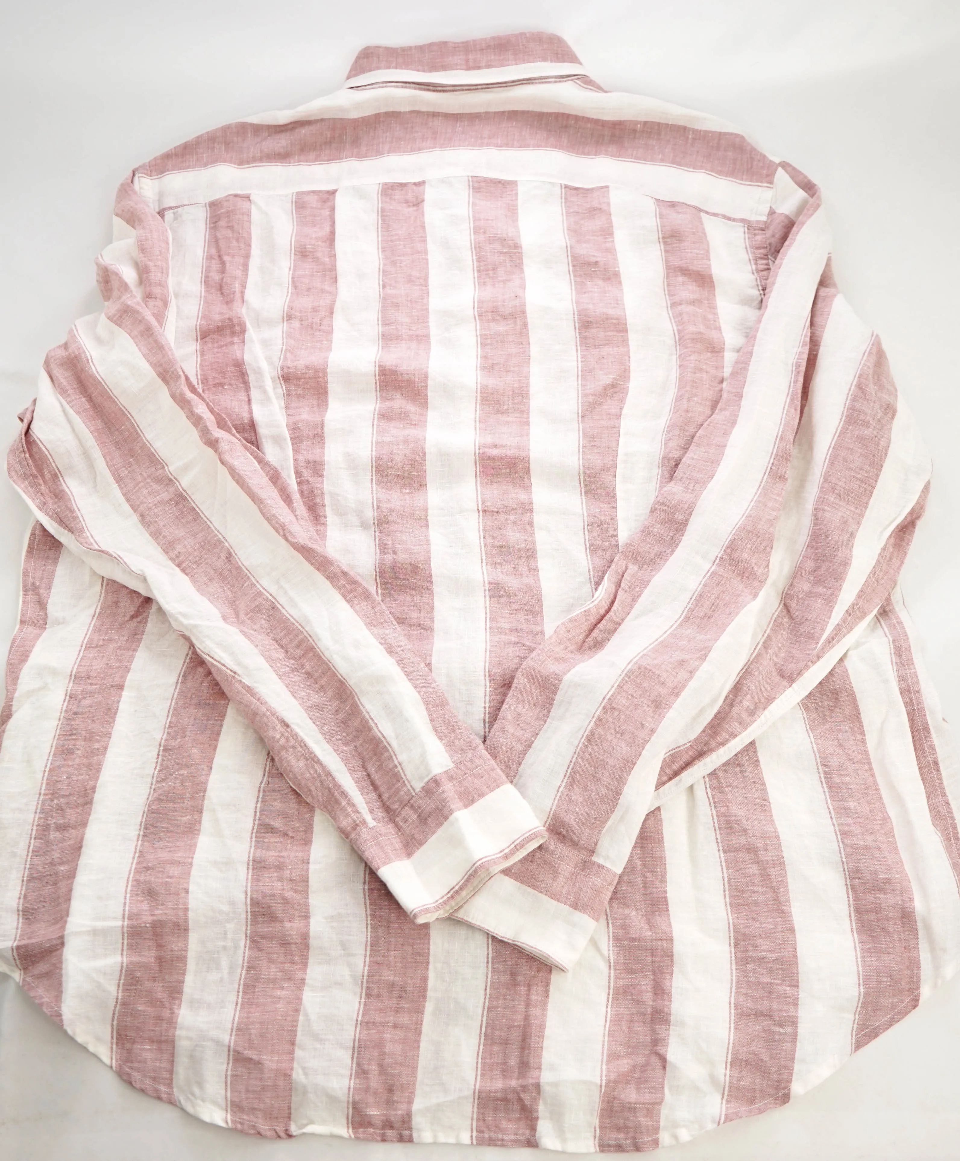 $395 ELEVENTY - Red/Pink White LINEN Broad Stripe Button Front Shirt - M