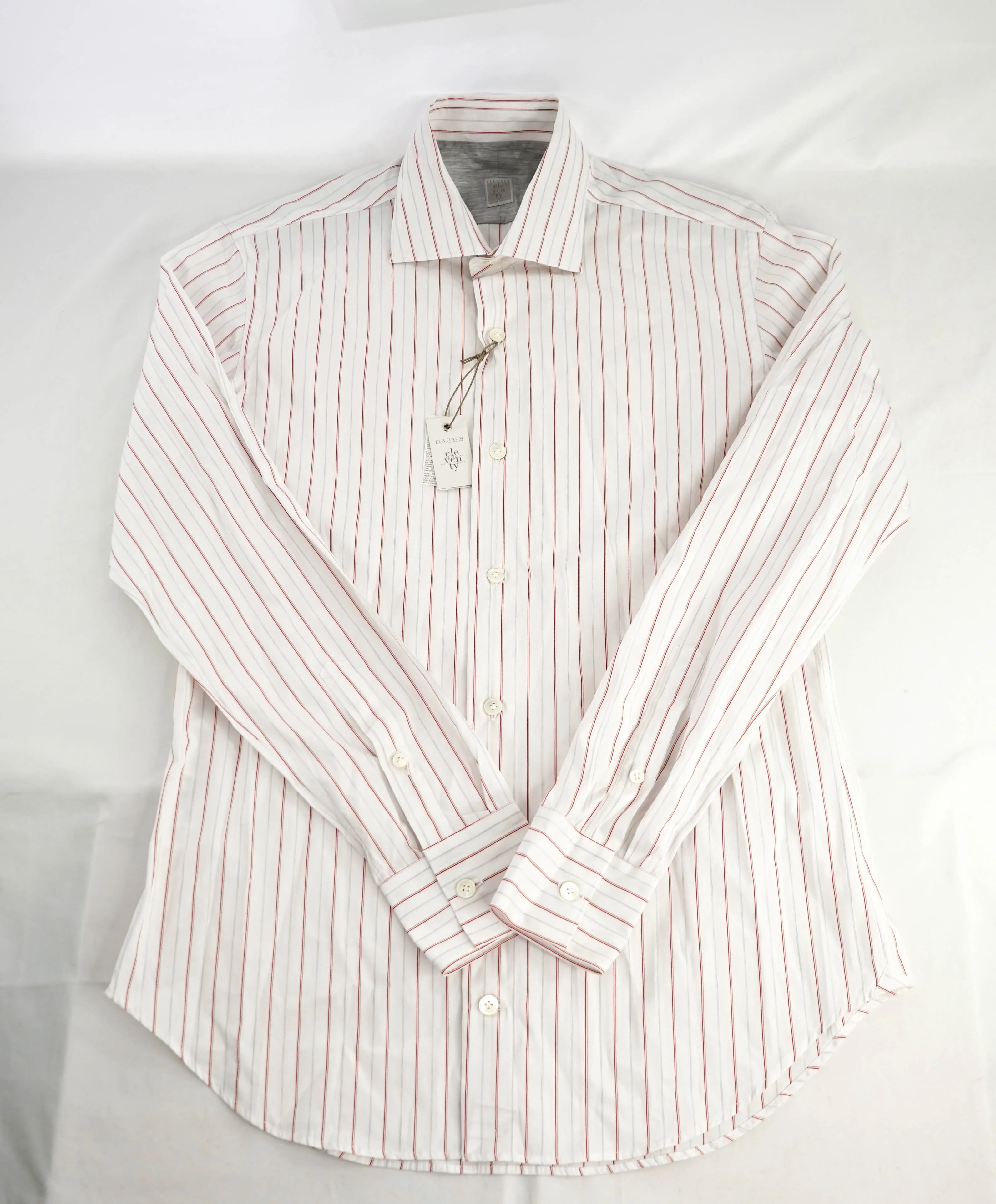 $395 ELEVENTY - *Spread Collar* White Stripe Dress Shirt - M