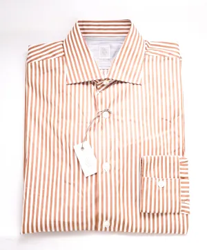 $495 ELEVENTY - Camel Stripe *HAND STITCHED* Spread Dress Shirt - M