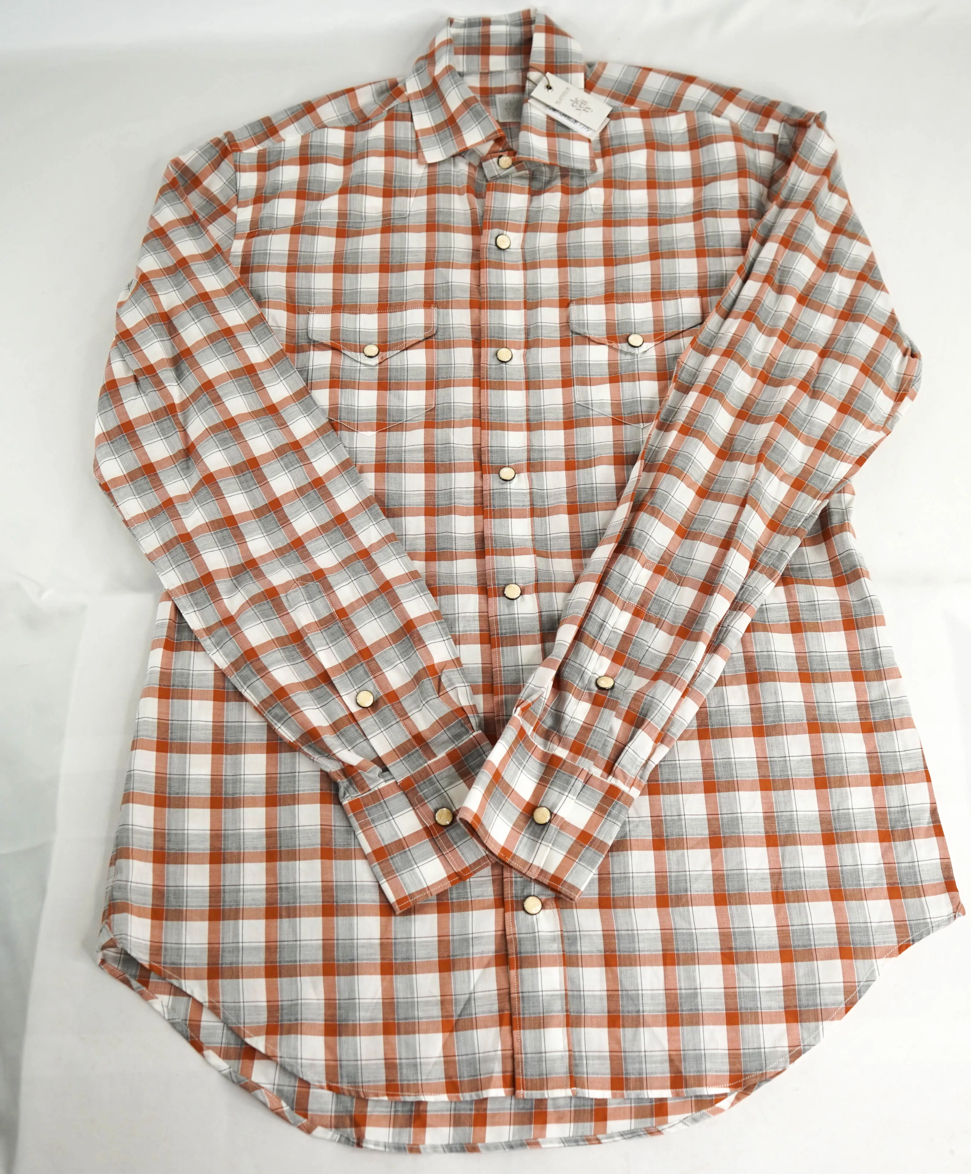 $495 ELEVENTY - Gray *Wide Spread Collar* Western Snap Front Texas Shirt - M