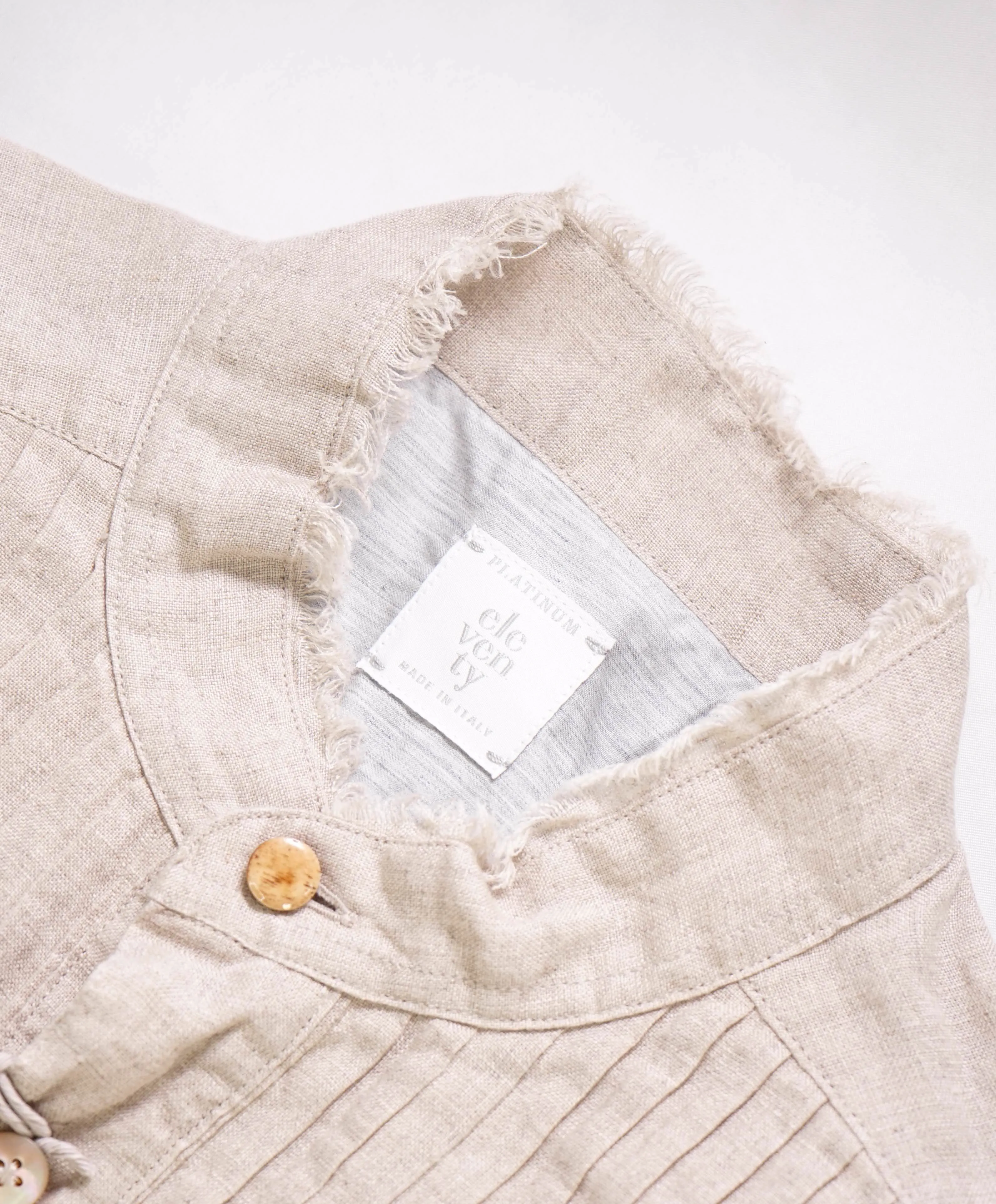 $495 ELEVENTY - LINEN Popover *PLEATED* Ivory MOP Button Down Shirt - M