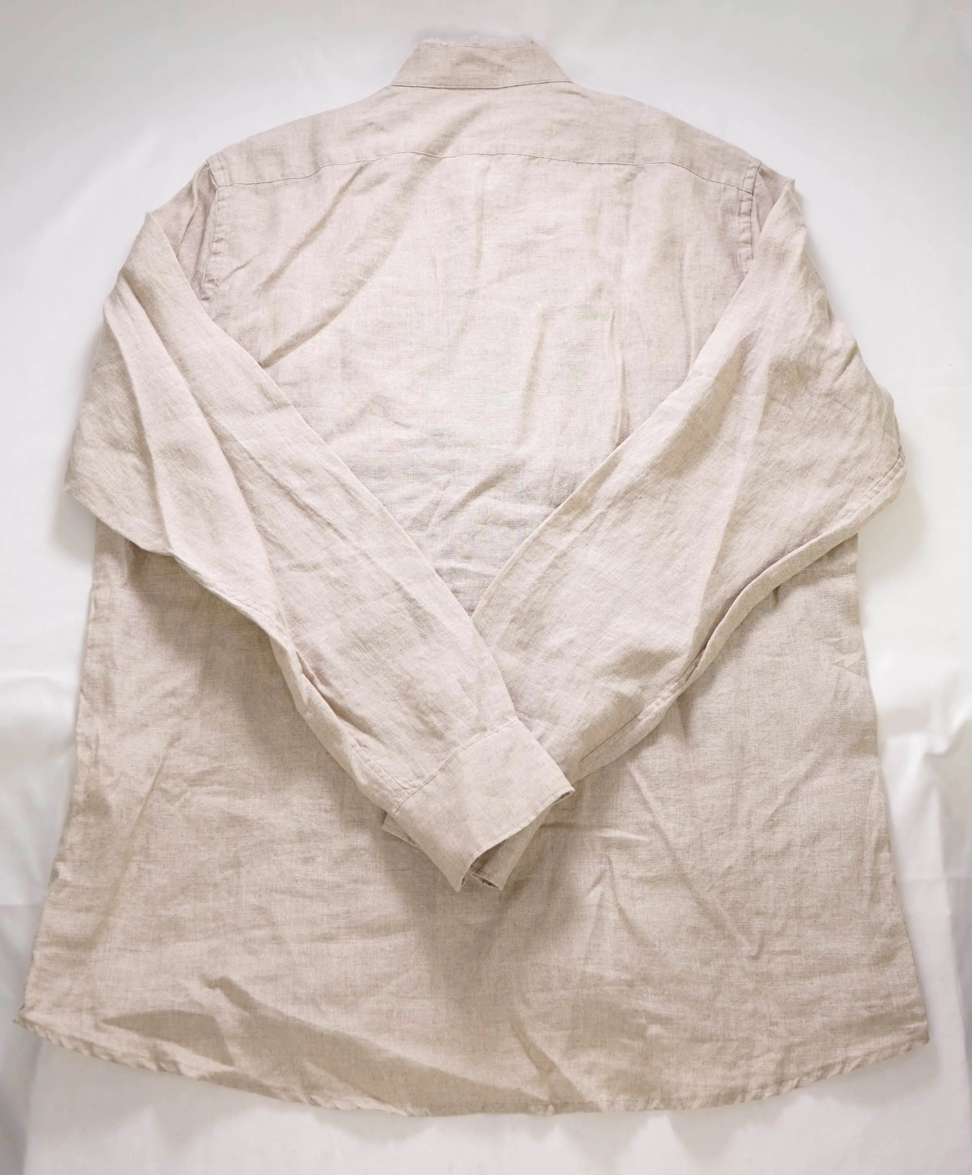 $495 ELEVENTY - LINEN Popover *PLEATED* Ivory MOP Button Down Shirt - M