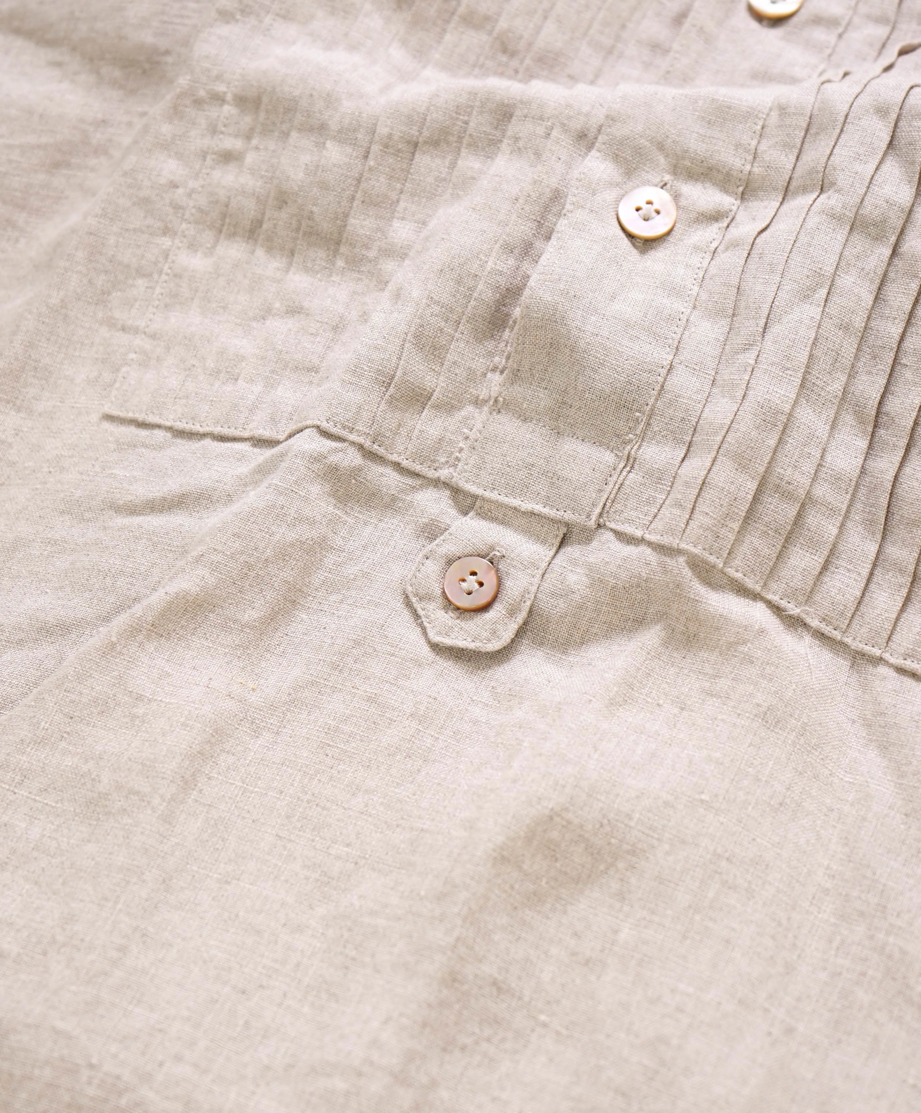 $495 ELEVENTY - LINEN Popover *PLEATED* Ivory MOP Button Down Shirt - M