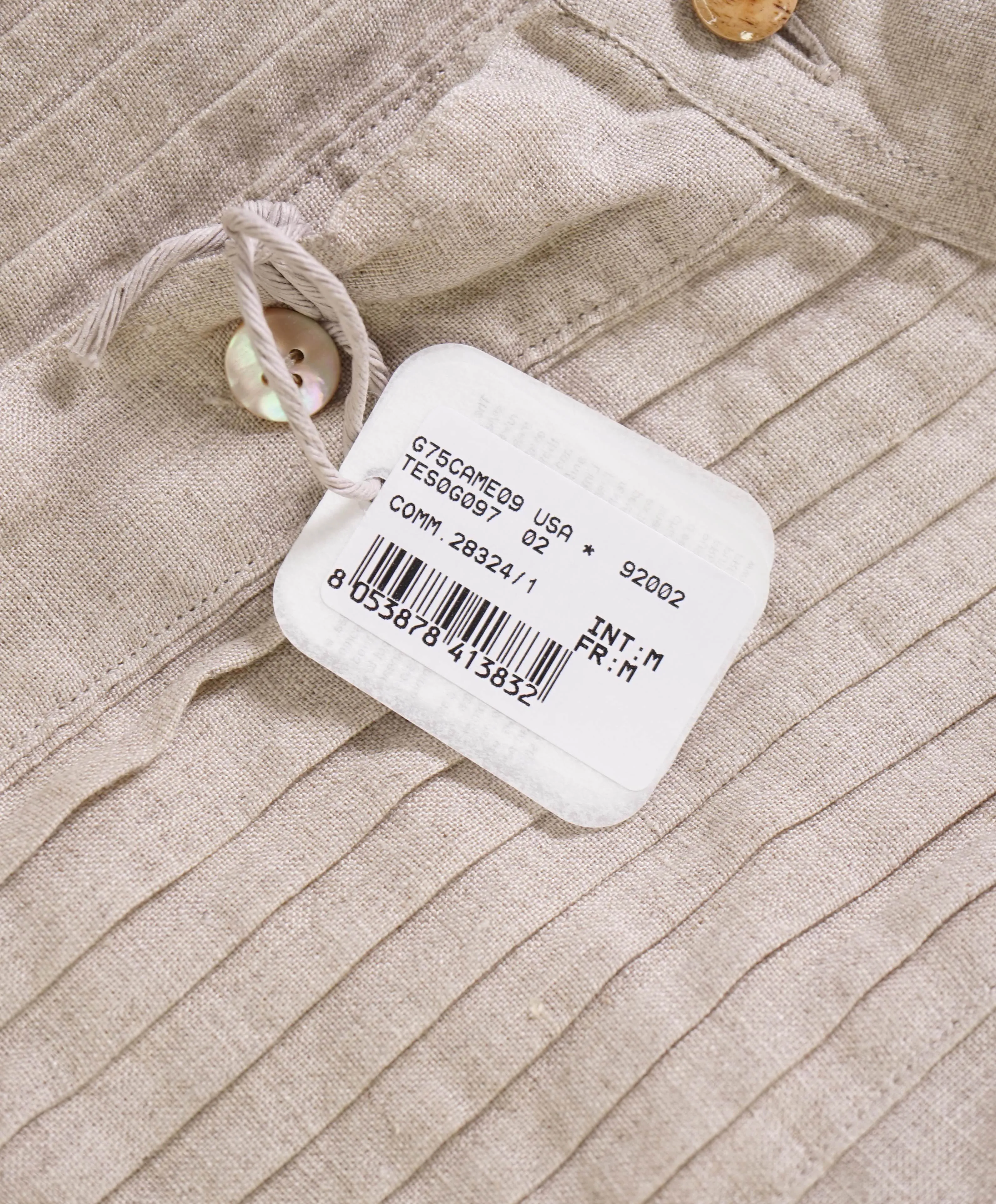 $495 ELEVENTY - LINEN Popover *PLEATED* Ivory MOP Button Down Shirt - M
