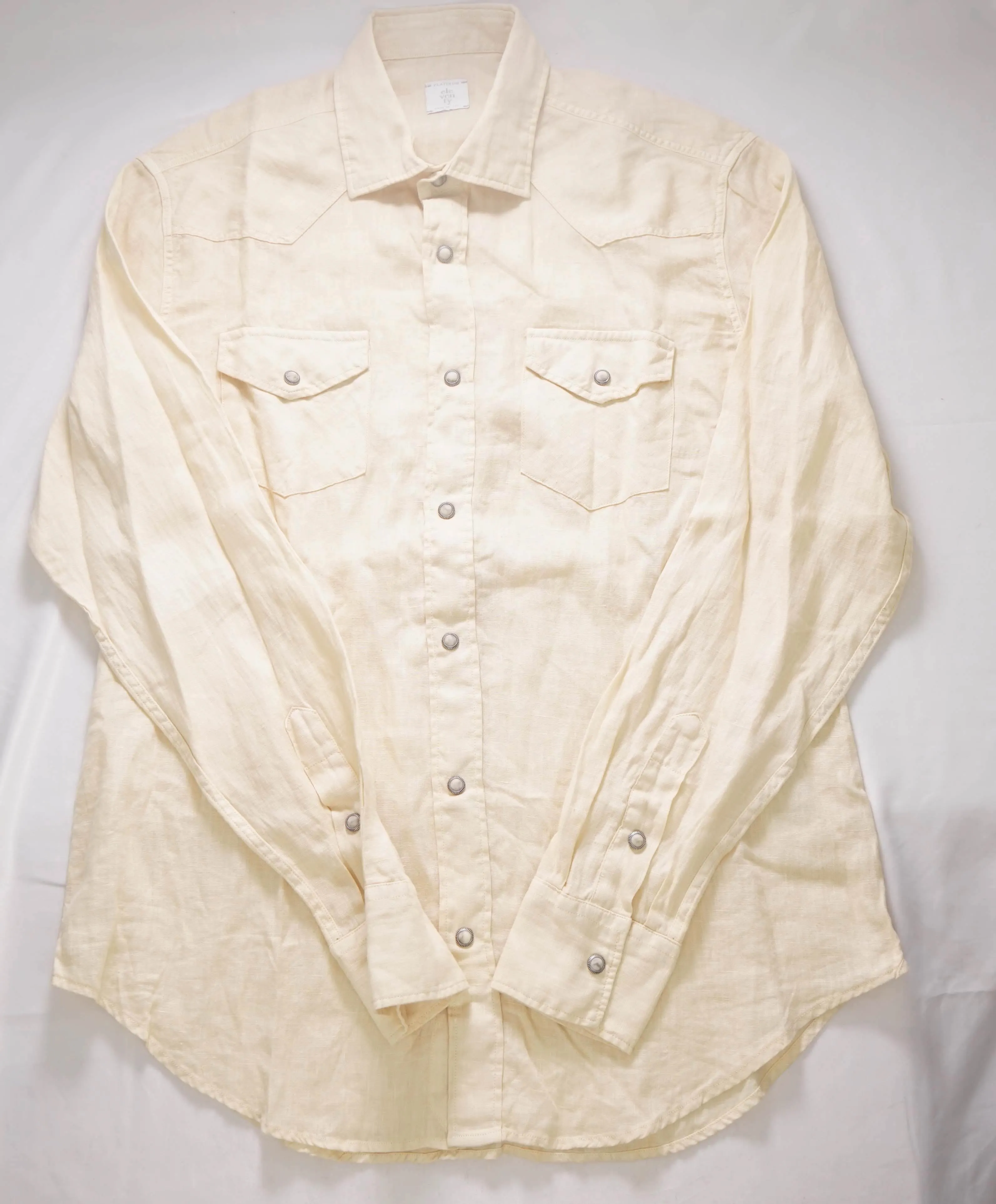 $495 ELEVENTY - *SNAP FRONT* Pastel Yellow LINEN Dress Shirt - M