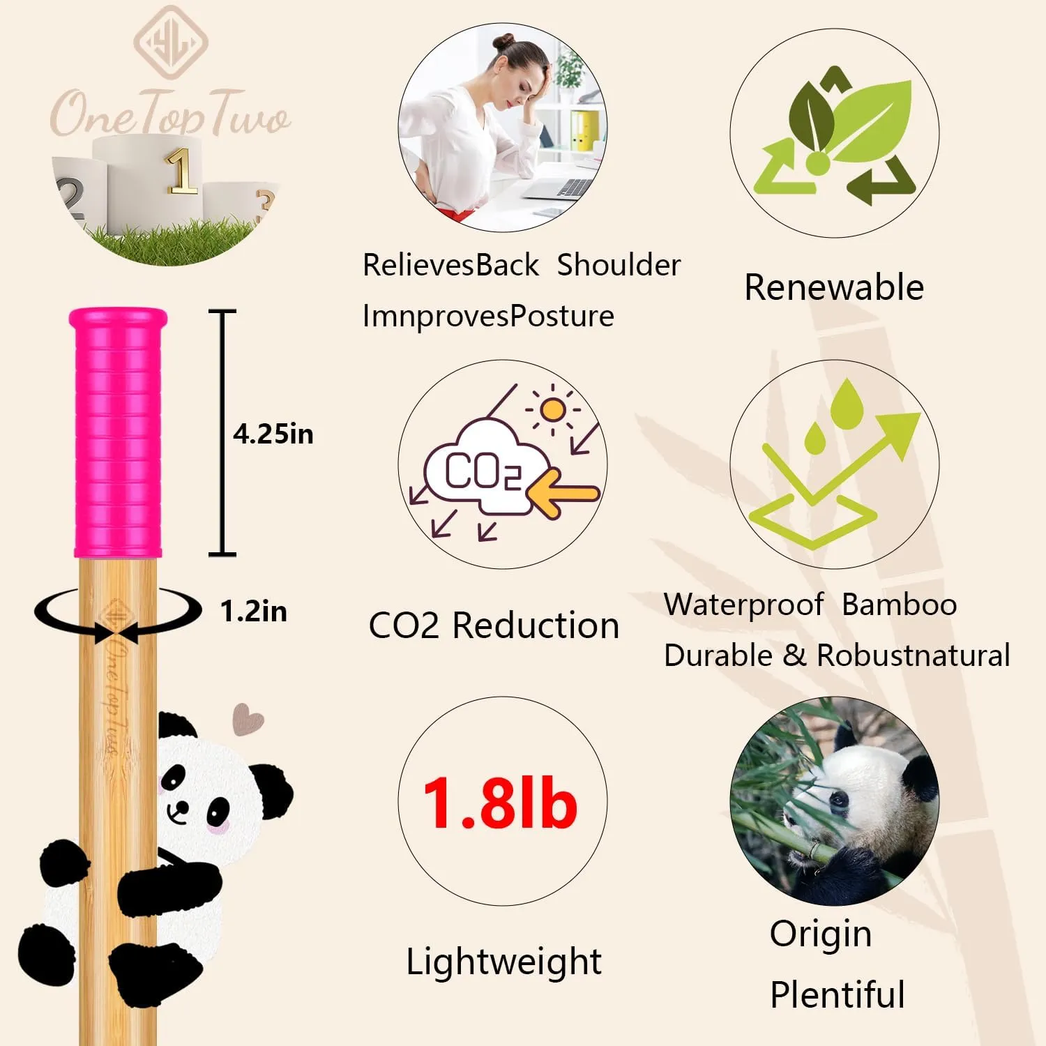 5ft Yoga Stick from Natural Bamboo with Non-Slip Handle-Stretching Stick for Mobility