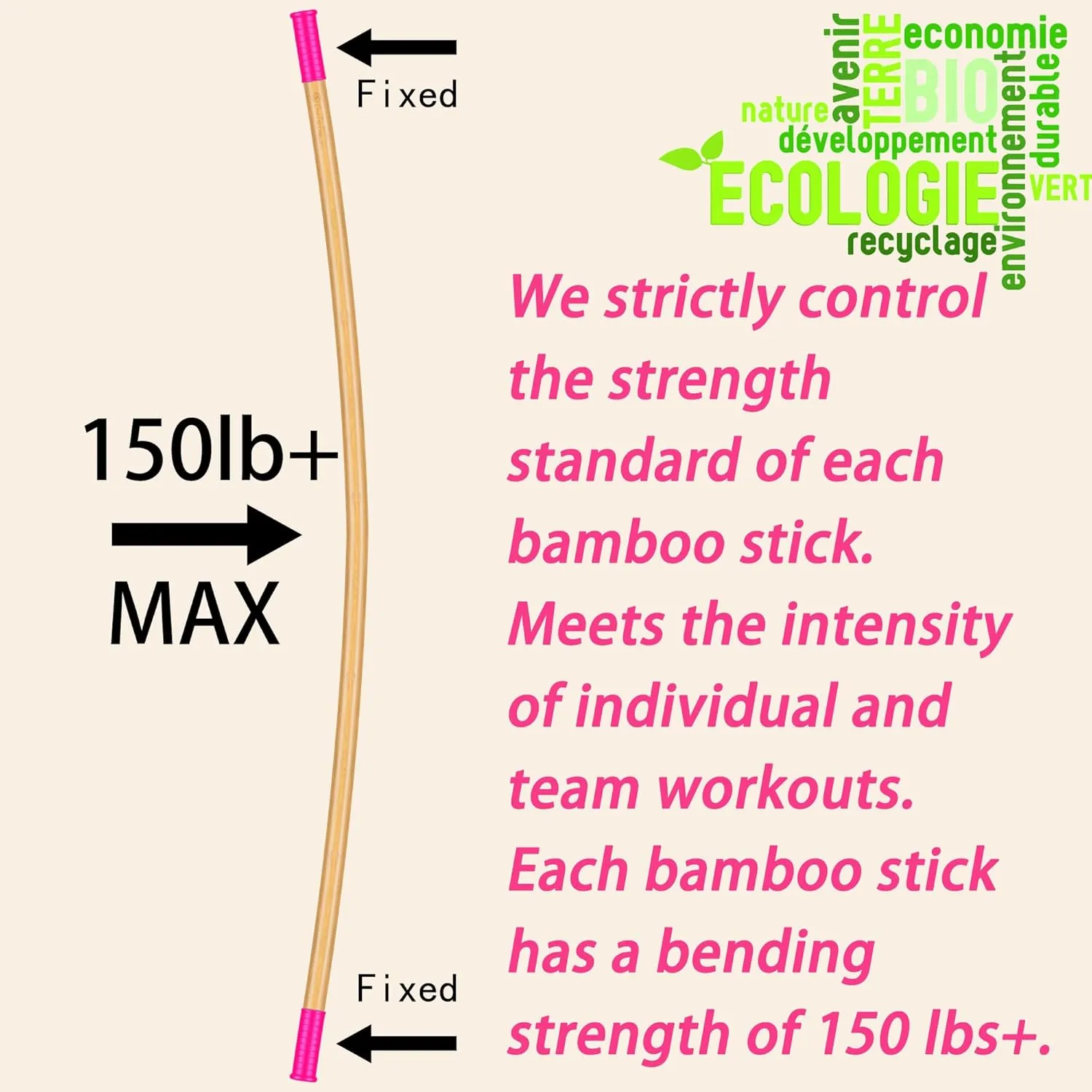 5ft Yoga Stick from Natural Bamboo with Non-Slip Handle-Stretching Stick for Mobility
