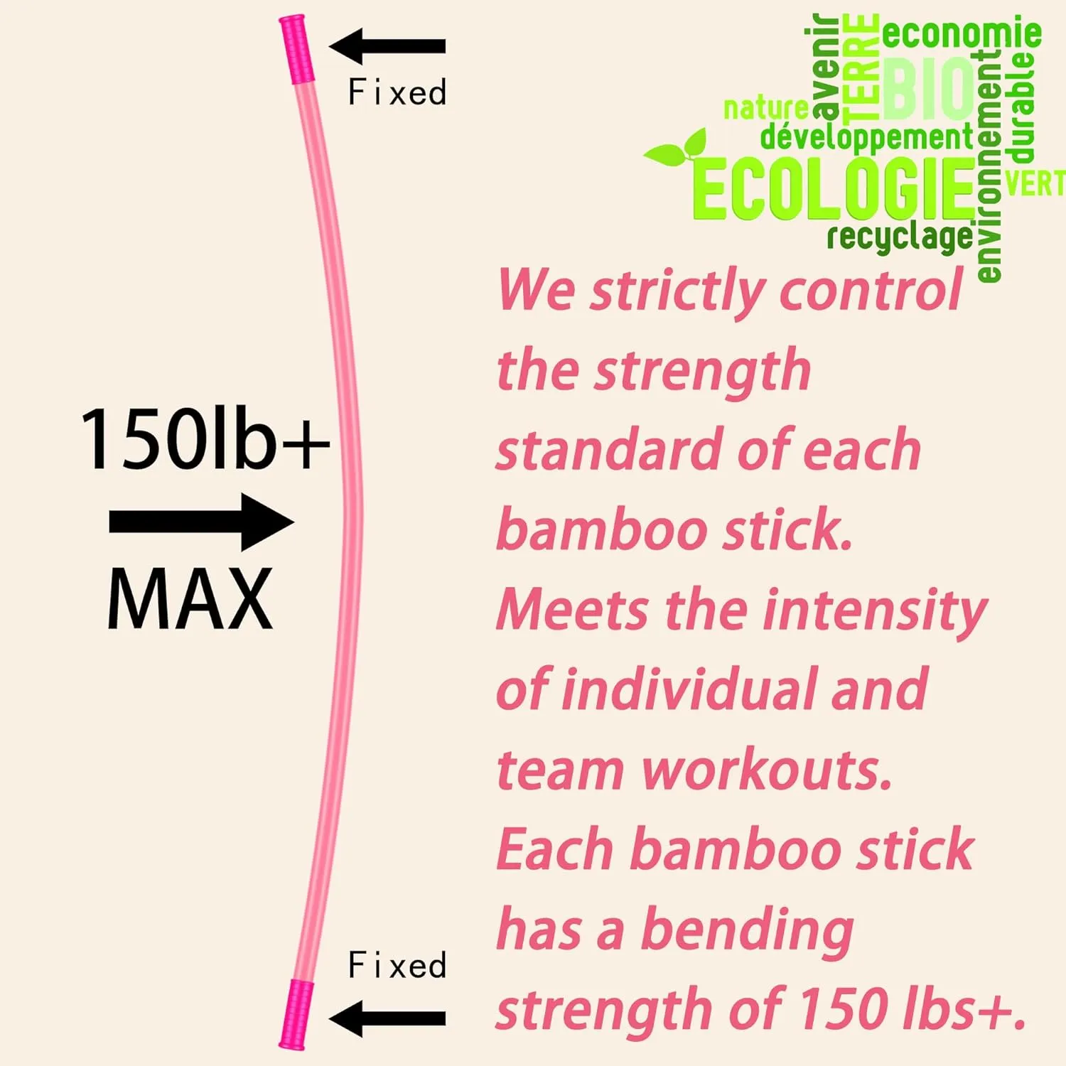 5ft Yoga Stick from Natural Bamboo with Non-Slip Handle-Stretching Stick for Mobility
