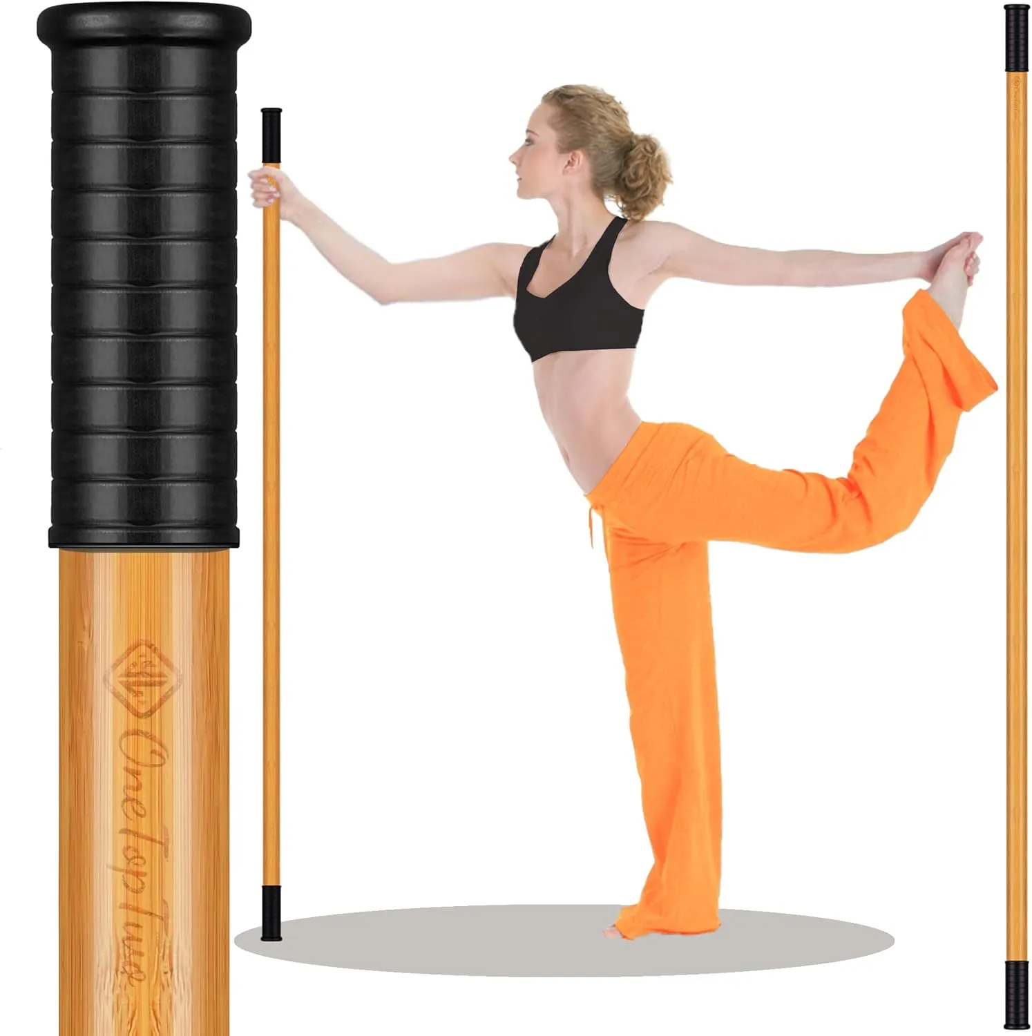 5ft Yoga Stick from Natural Bamboo with Non-Slip Handle-Stretching Stick for Mobility