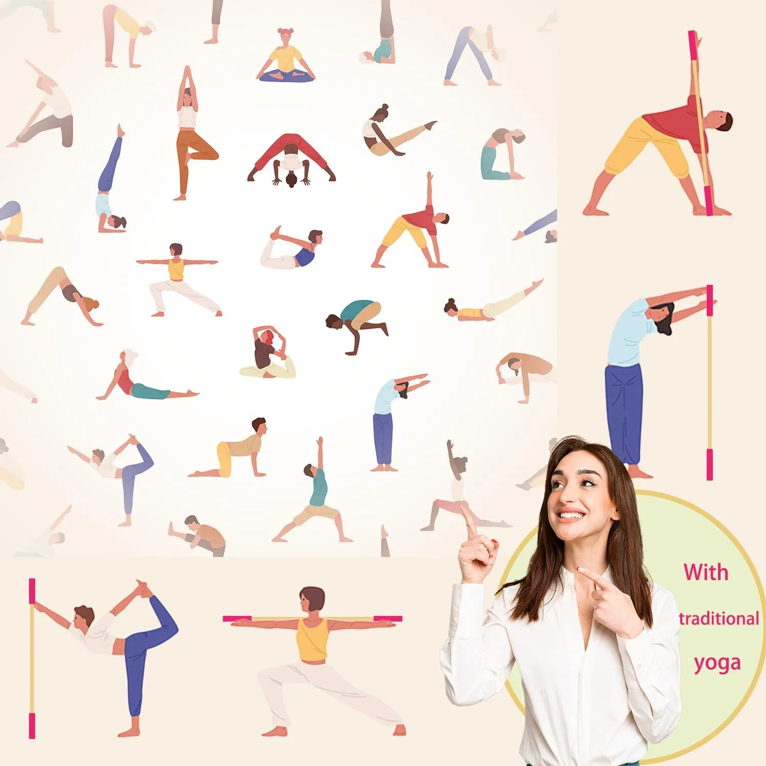 5ft Yoga Stick from Natural Bamboo with Non-Slip Handle-Stretching Stick for Mobility