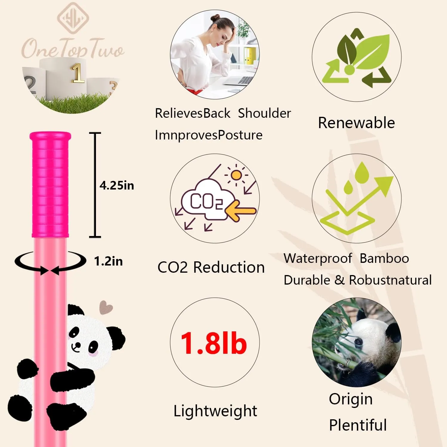 5ft Yoga Stick from Natural Bamboo with Non-Slip Handle-Stretching Stick for Mobility