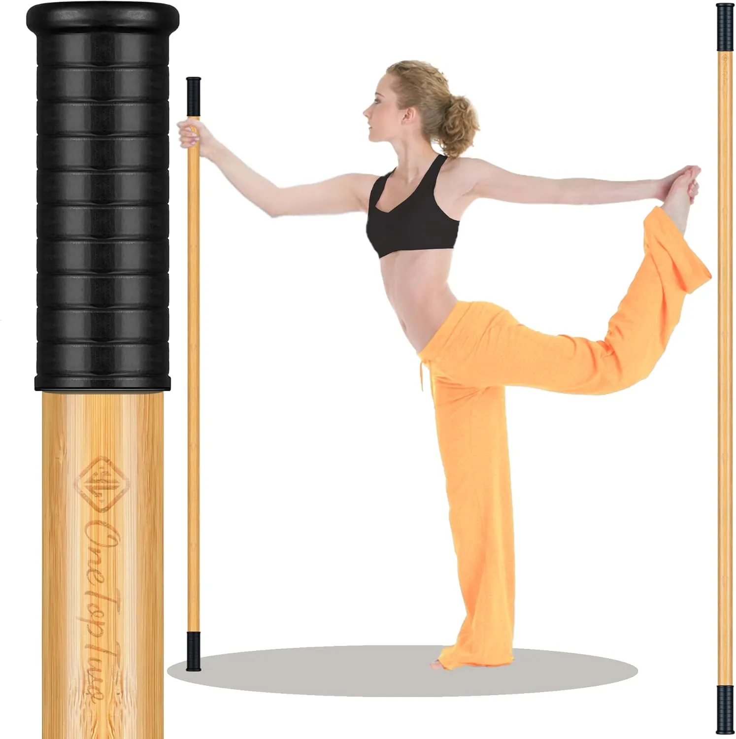 5ft Yoga Stick from Natural Bamboo with Non-Slip Handle-Stretching Stick for Mobility
