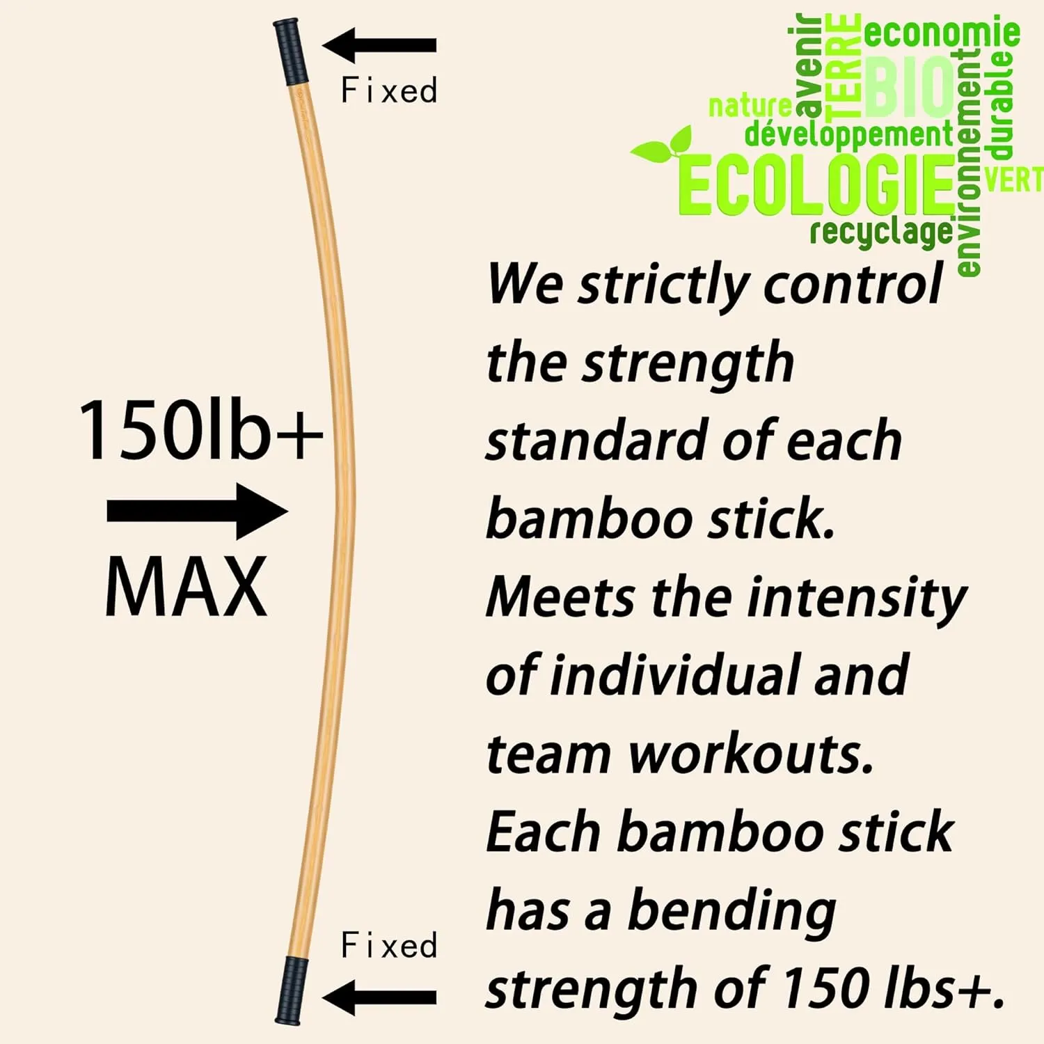 5ft Yoga Stick from Natural Bamboo with Non-Slip Handle-Stretching Stick for Mobility