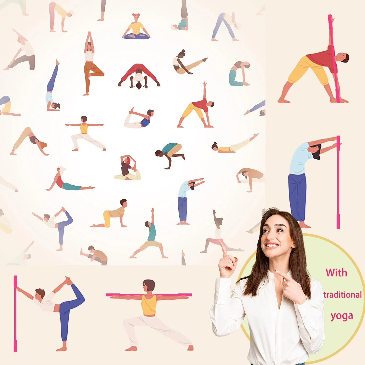 5ft Yoga Stick from Natural Bamboo with Non-Slip Handle-Stretching Stick for Mobility