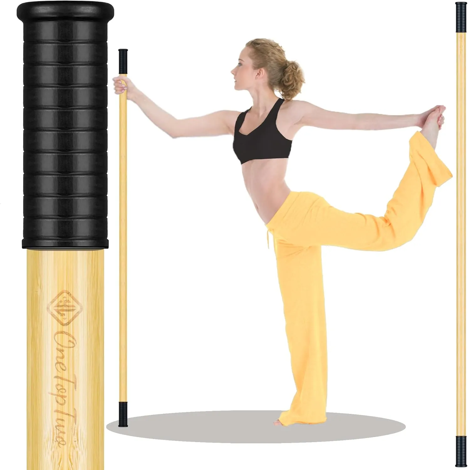 5ft Yoga Stick from Natural Bamboo with Non-Slip Handle-Stretching Stick for Mobility