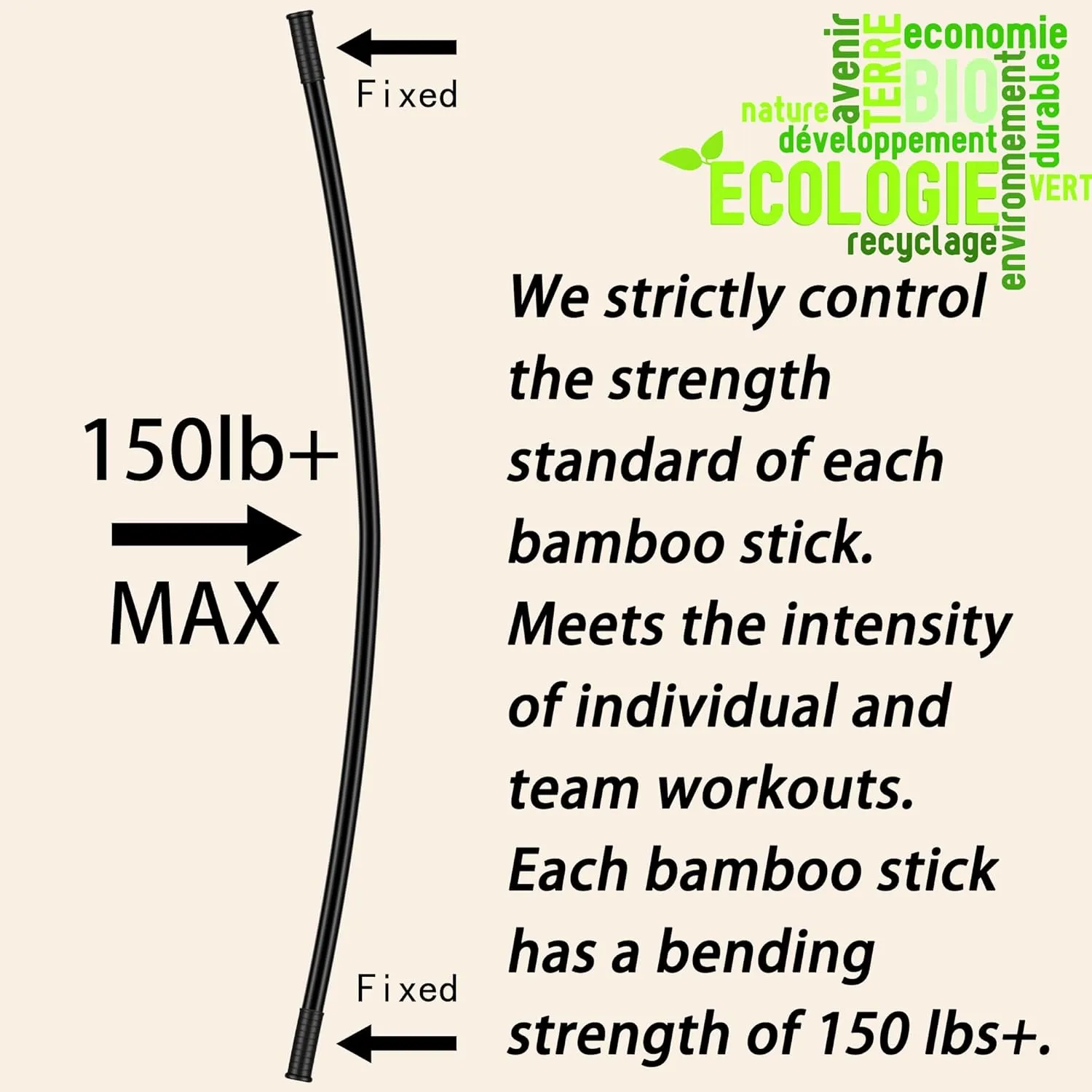 5ft Yoga Stick from Natural Bamboo with Non-Slip Handle-Stretching Stick for Mobility