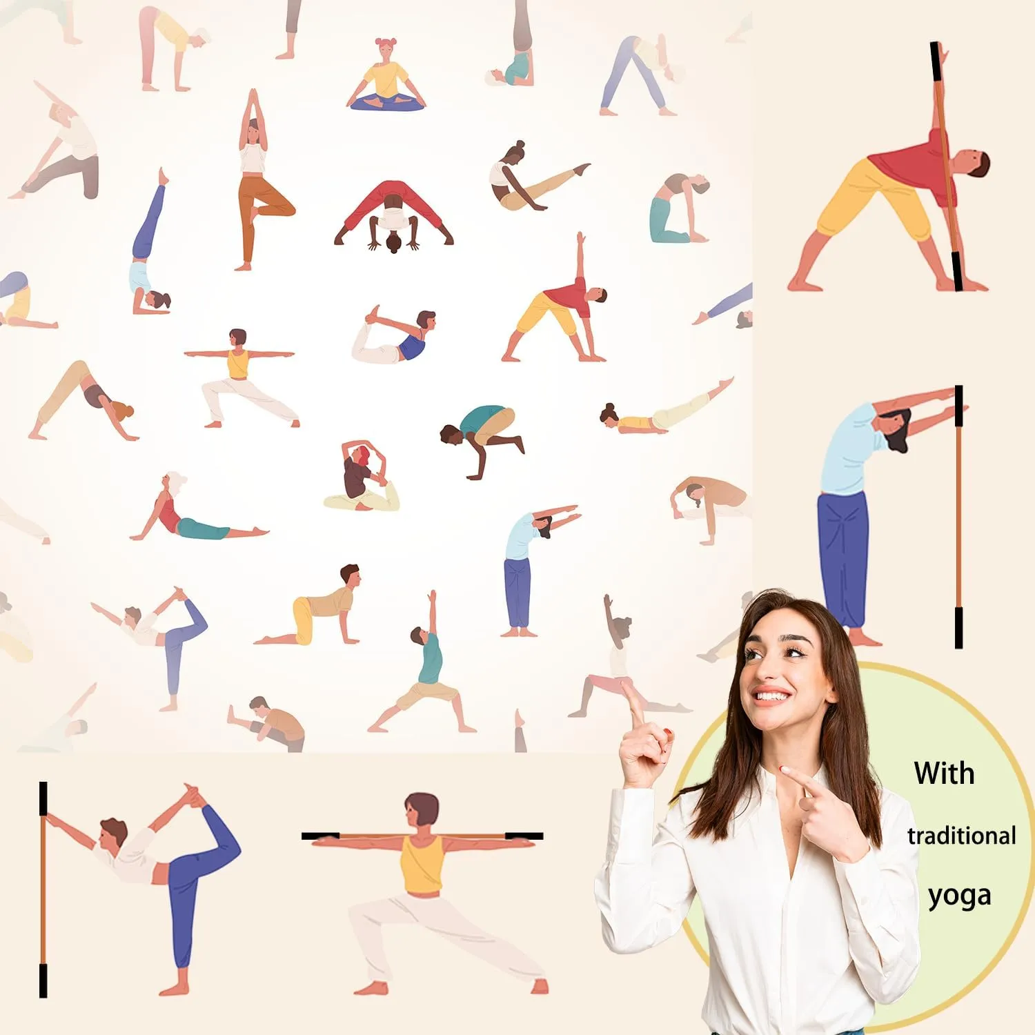 5ft Yoga Stick from Natural Bamboo with Non-Slip Handle-Stretching Stick for Mobility