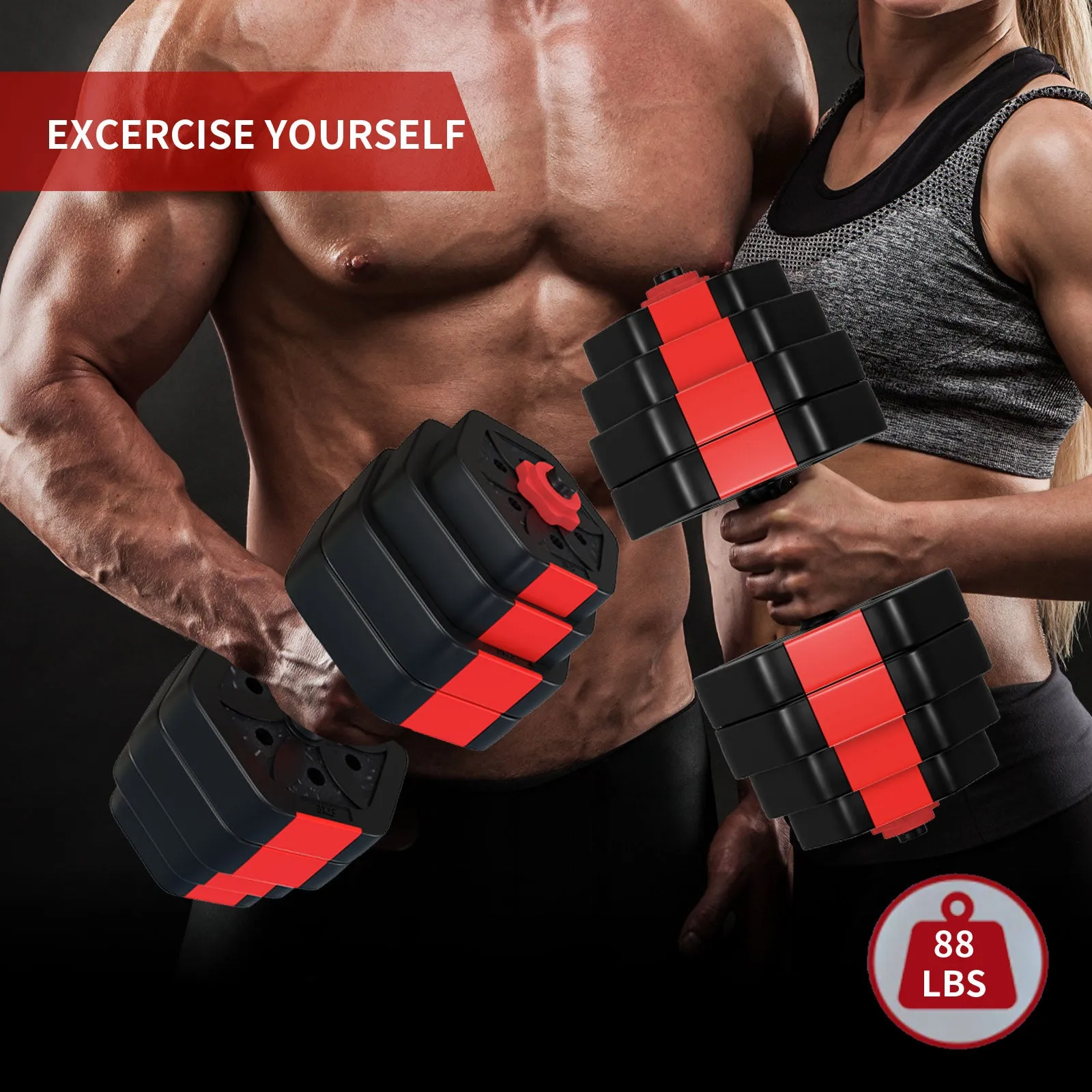 Adjustable Dumbbell Weight Set, Gym Workout with Connecting Rod