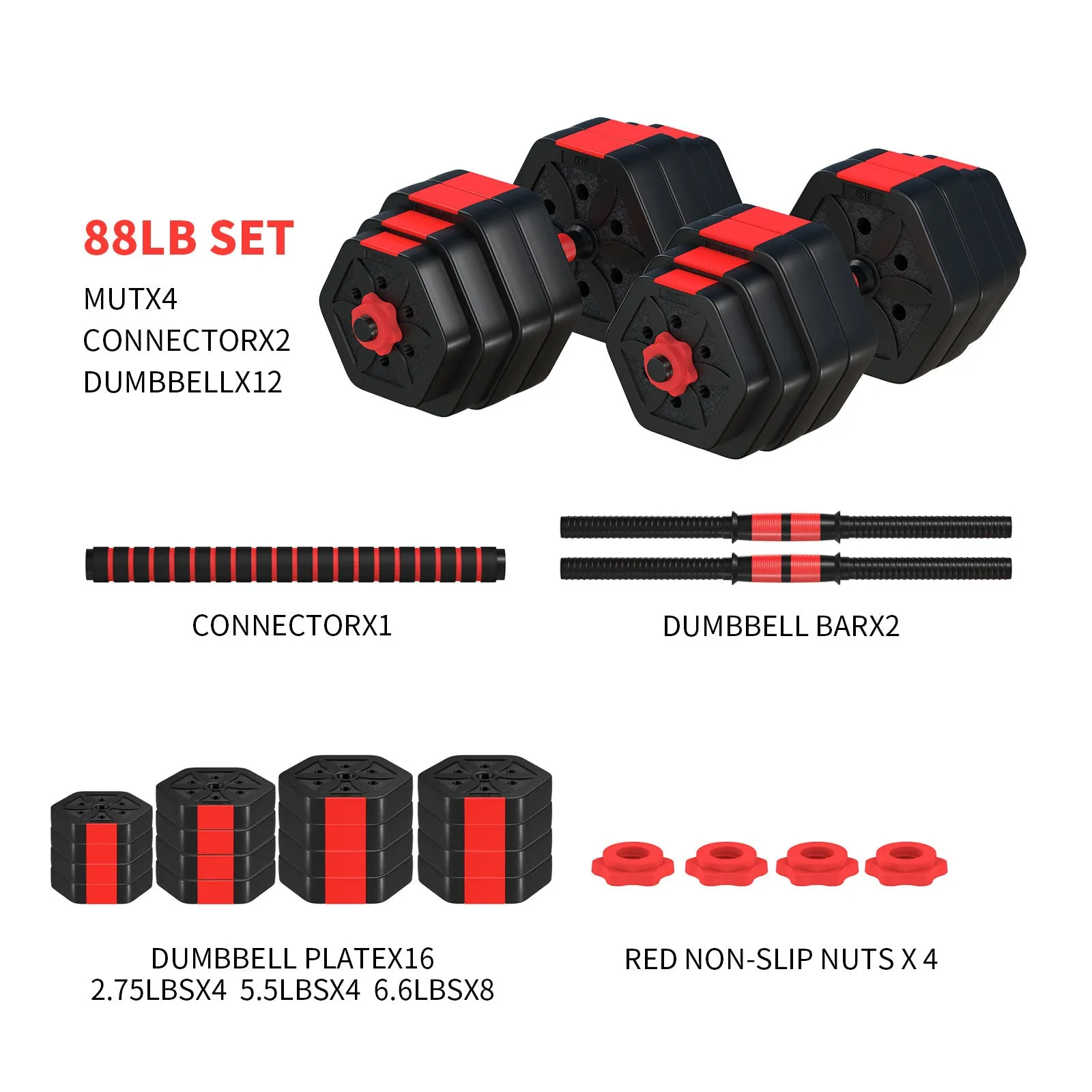 Adjustable Dumbbell Weight Set, Gym Workout with Connecting Rod