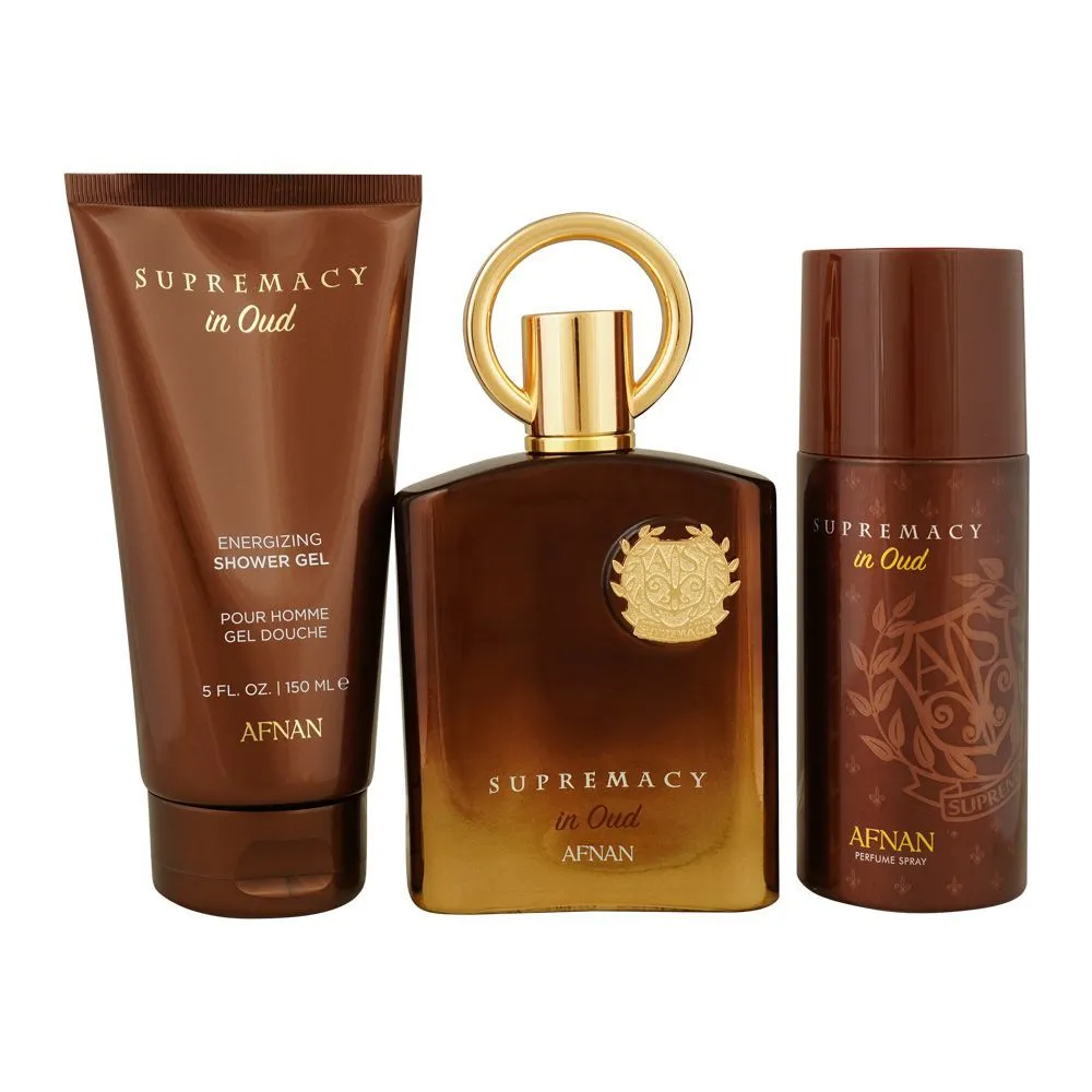 Afnan Supremacy In Oud Gift Set, For Men & Women, Eau de Parfum 100ml   Shower Gel 150ml   Deodorant Spray 150ml | United Arab Emirates | Fragrance For Men & Women