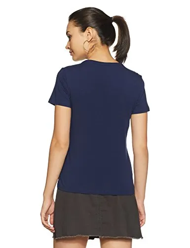 Amazon Brand - Symbol Women's Solid Regular Fit Half Sleeve T-Shirt (RN-PO2-COMBO6-Blue & Mustard-S) (Combo Pack of 2)