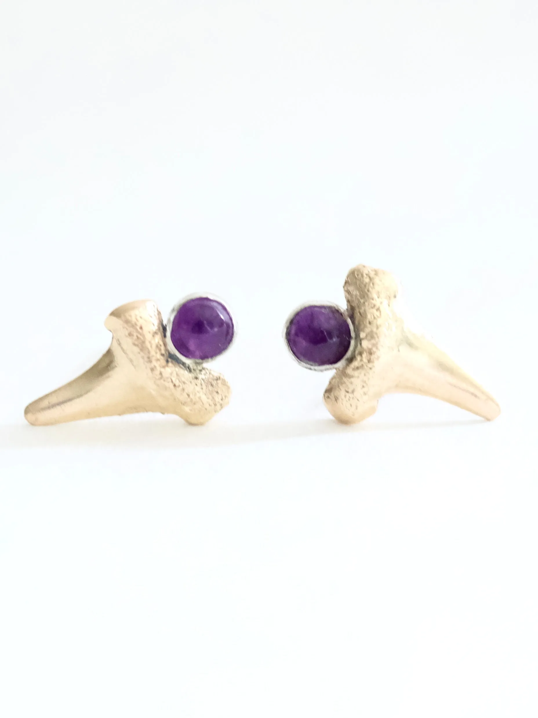 Amethyst Shark Tooth Stud Earrings