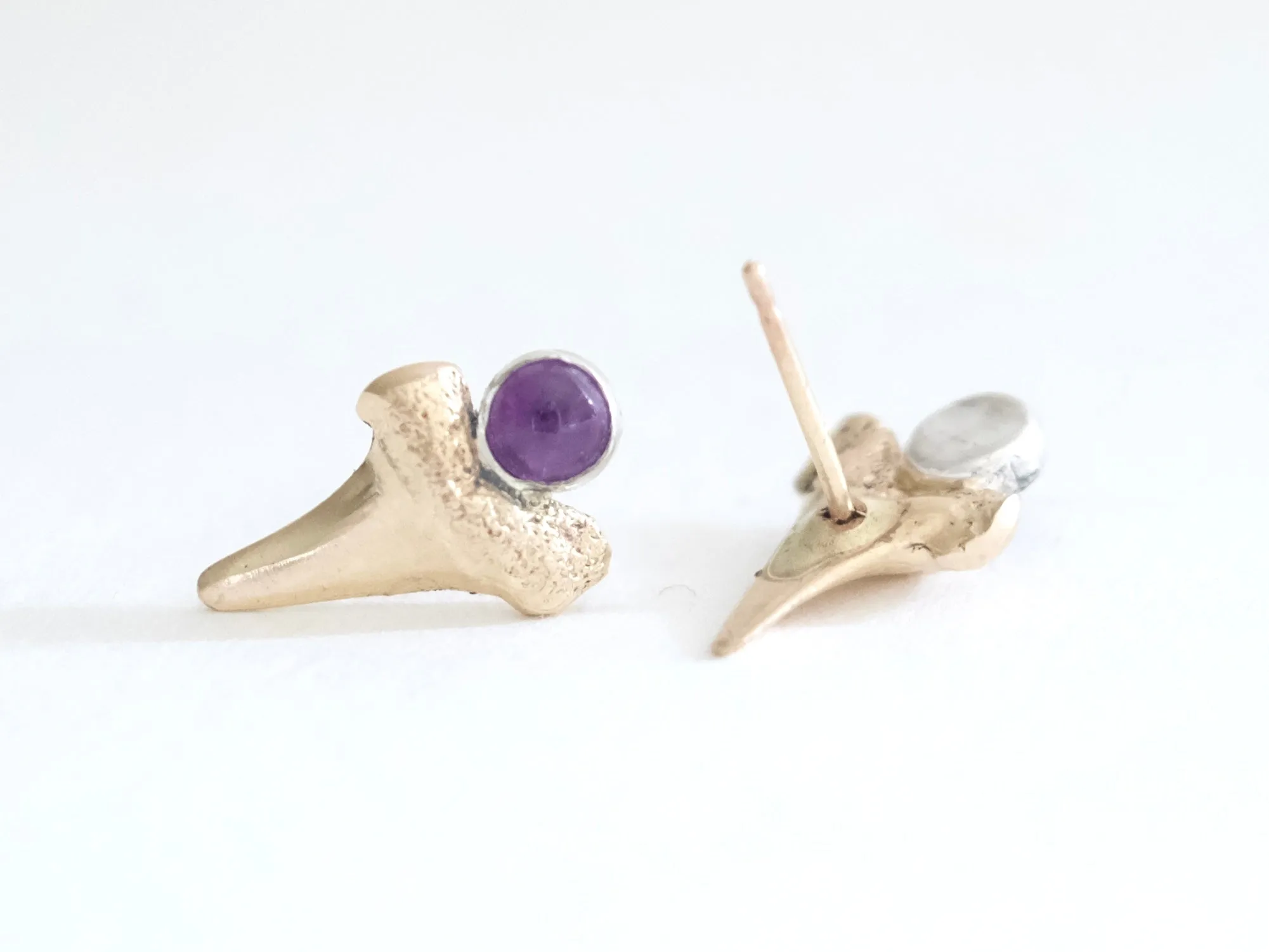 Amethyst Shark Tooth Stud Earrings
