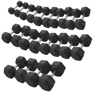 ARROW® 5-30kg (2.5kg Increments) Rubber Hex Dumbbell Package (11 Pair)