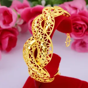 Auspicious 24K Gold Plated Hollow Twist Bracelet for Women