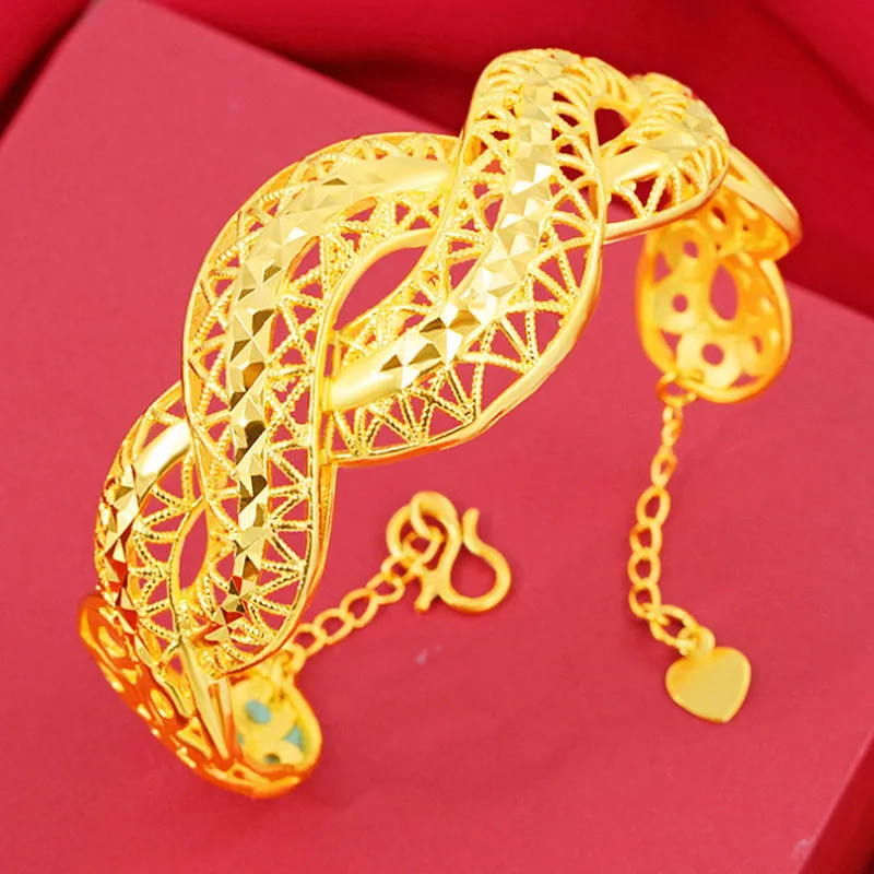 Auspicious 24K Gold Plated Hollow Twist Bracelet for Women