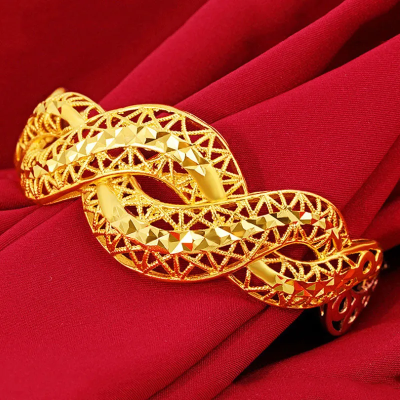 Auspicious 24K Gold Plated Hollow Twist Bracelet for Women