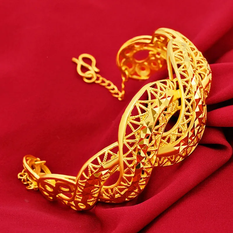 Auspicious 24K Gold Plated Hollow Twist Bracelet for Women
