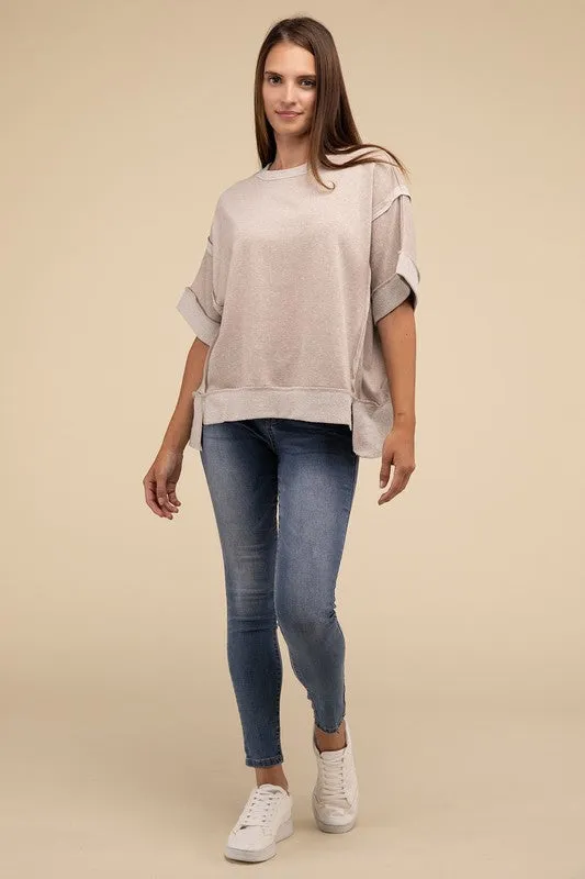 Back Patch Crinkle Washed Raglan Sleeve T-Shirt