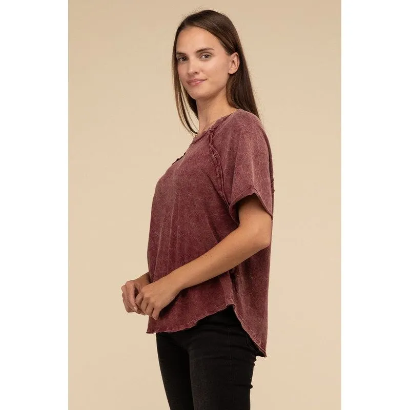 Back Patch Crinkle Washed Raglan Sleeve T-Shirt