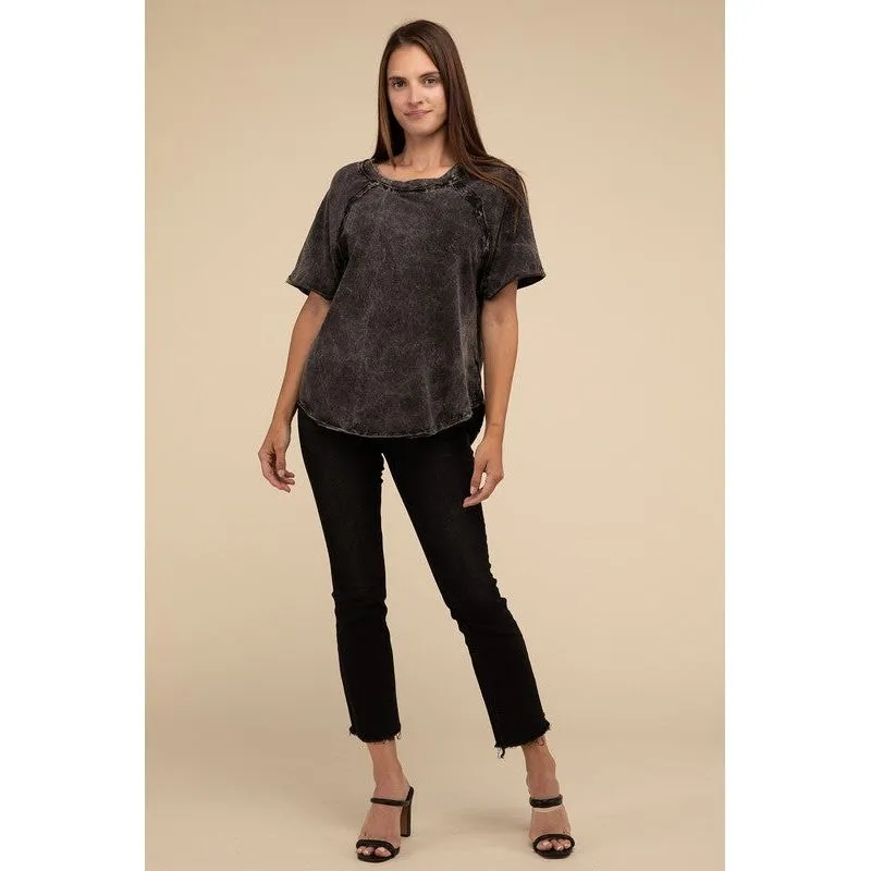 Back Patch Crinkle Washed Raglan Sleeve T-Shirt